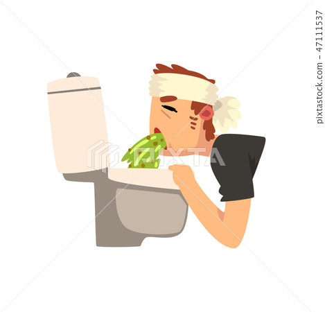 Sick man vomiting into the toilet bowl vector Illustration Sick man vomiting into the toilet bowl vector Illustration 47111537