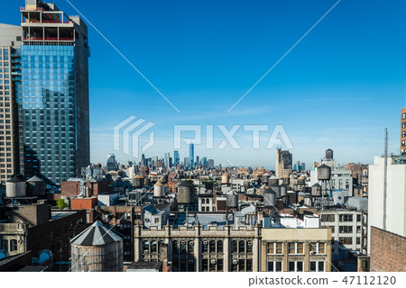 High angle view of the skyline of Manhattan 47112120