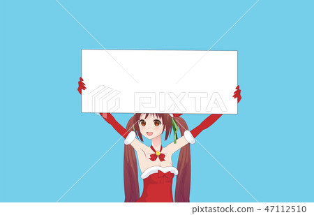 Japanese Asian woman holding white big sign board 47112510