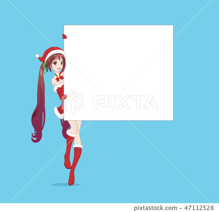 Japanese Asian woman looks out from behind poste 47112528