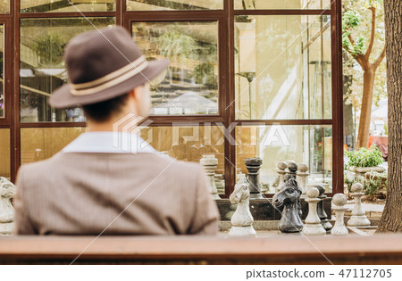 chess player vintage costume hat thinking figure chess player vintage costume hat thinking figure 47112705