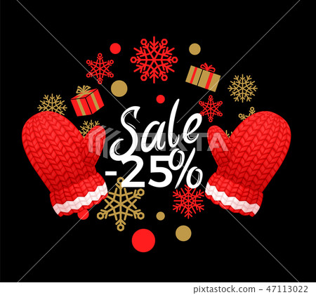 Winter Sale 25 Percent Off Poster. Wreath, Gloves Winter Sale 25 Percent Off Poster. Wreath, Gloves 47113022