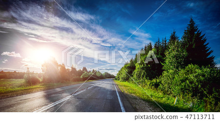 Sunrise beautiful road in forest Sunrise beautiful road in forest 47113711