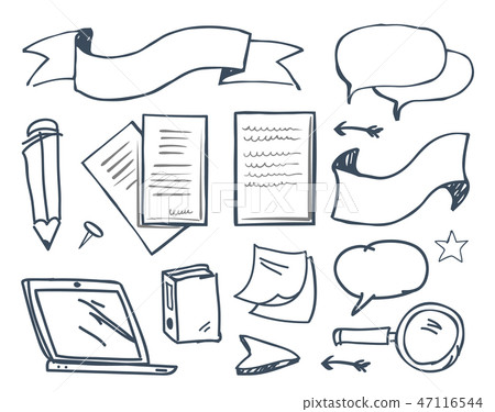 Office Paper and Pencil with Pin Icons Vector Office Paper and Pencil with Pin Icons Vector 47116544
