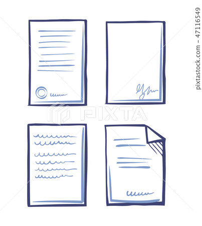Paperwork Documents Line Art Icons in Sketch Style 47116549