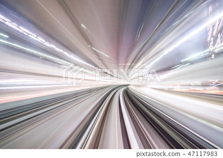 Motion blur, train moving inside tunnel, railway 47117983