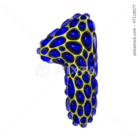 Number 1 made of golden shining metallic 3D with blue glass isolated on white background. 47118077