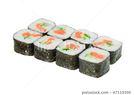 Sushi roll with salmon and cucumber. Isolated. Sushi roll with salmon and cucumber. Isolated. 47119300
