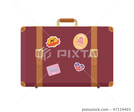 Luggage with Stickers of Landmarks Set Vector 47119403