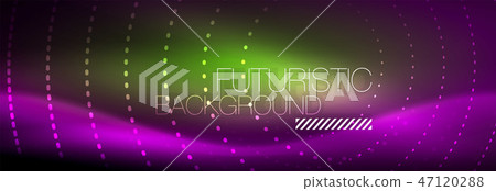 Glowing neon circle line dots, round line design, abstract style on black background. Neon abstract 47120288