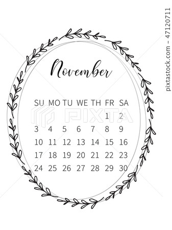 Calendar 2019 with hand drawn romantic seasonal wreaths 47120711