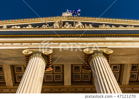 Classical marble pillars detail of a building 47121270