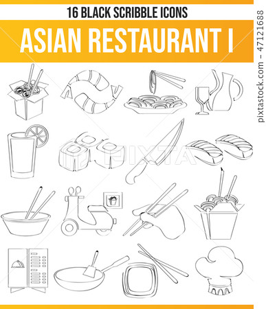 Scribble Black Icon Set Asian Restaurant I Scribble Black Icon Set Asian Restaurant I 47121688