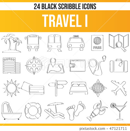 Scribble Black Icon Set Travel I Scribble Black Icon Set Travel I 47121711