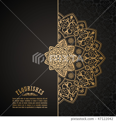 Vintage luxury decorative design of golden mandala. Vector background for greeting card 47122042
