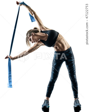 woman pilates fitness elastic resistant band exercises silhouett woman pilates fitness elastic resistant band exercises silhouett 47122753
