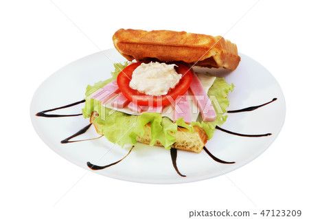 Belgian waffles sandwich with melted cheese Belgian waffles sandwich with melted cheese 47123209