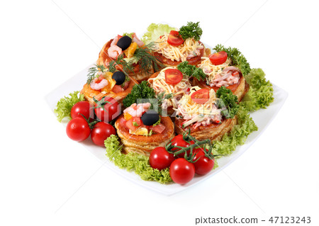 sandwiches with cheese, ham, shrimp and salmon sandwiches with cheese, ham, shrimp and salmon 47123243