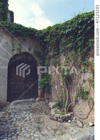 10 May 2018 Lluc Alcari, Majorca. Wooden gate 10 May 2018 Lluc Alcari, Majorca. Wooden gate 47123293