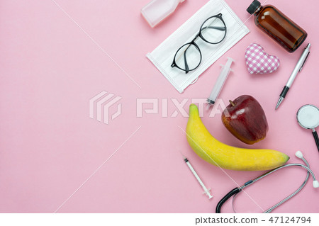 Table top view medical with valentines day. 47124794