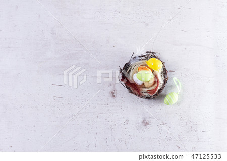 Easter scene with colored eggs 47125533