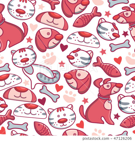 Veterinary seamless pattern vector pet animal puppy kitty character on vetclinic vetshop backdrop Veterinary seamless pattern vector pet animal puppy kitty character on vetclinic vetshop backdrop 47126206