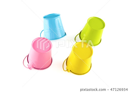 Four small colorful buckets. 47126934