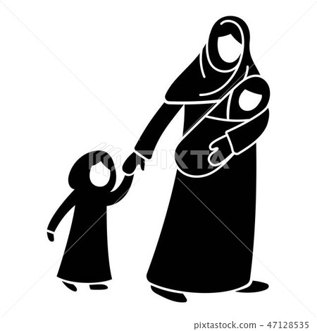 Refugee mother children icon, simple style 47128535