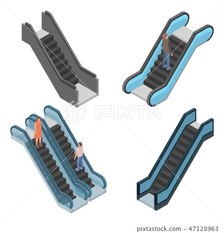 Escalator icon set, isometric style Escalator icon set, isometric style 47128963