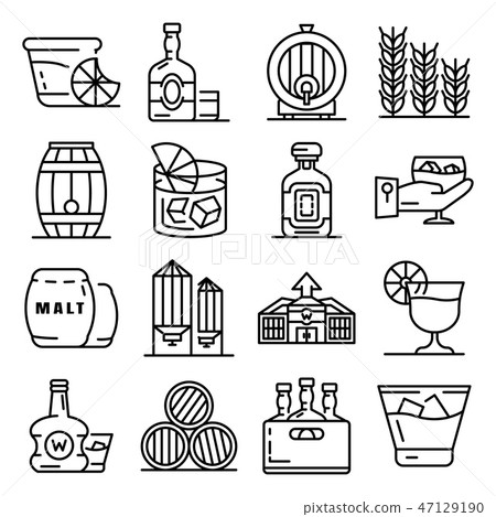 Whisky icon set, outline style 47129190