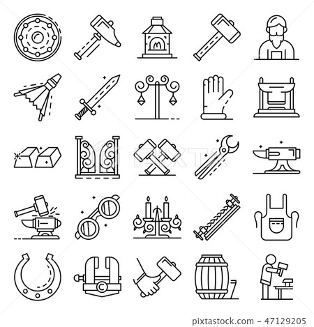 Anvil icon set, outline style Anvil icon set, outline style 47129205