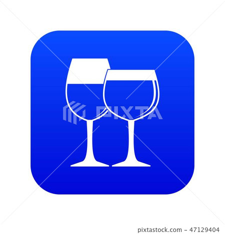Two glasses of wine icon digital blue 47129404
