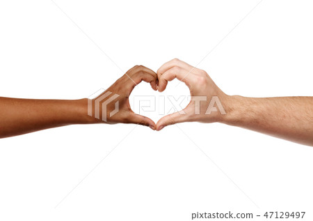 hands of different skin color making heart shape hands of different skin color making heart shape 47129497