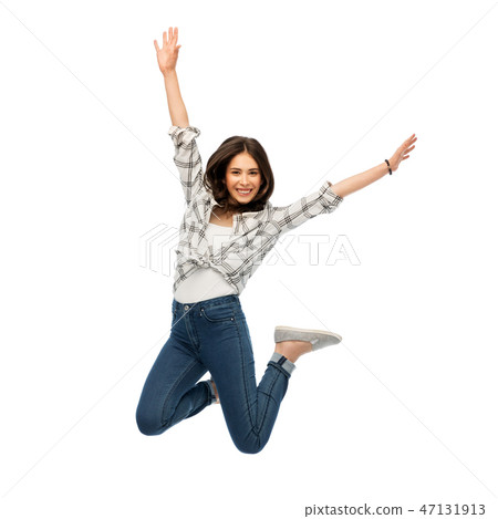happy young woman or teenage girl jumping happy young woman or teenage girl jumping 47131913