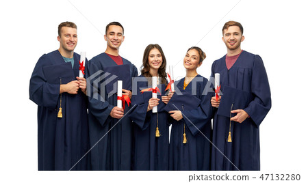 graduates in mortar boards with diplomas 47132280