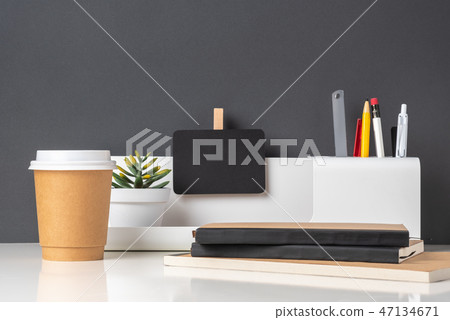 modern office stationery on white table modern office stationery on white table 47134671