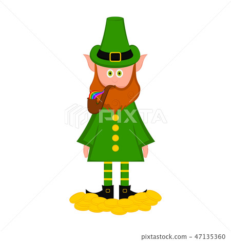 Irish elf with gold coins and tobacco pipe Irish elf with gold coins and tobacco pipe 47135360