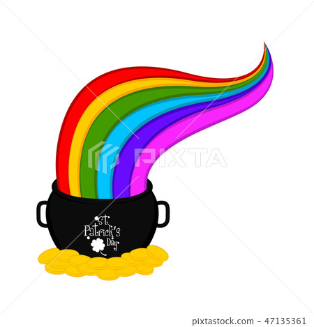 Pot with gold coins and rainbow Pot with gold coins and rainbow 47135361