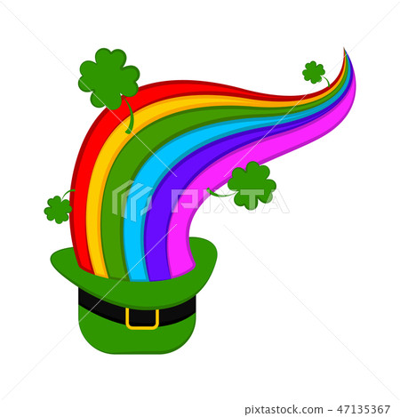 Traditional irish hat with a rainbow and clovers Traditional irish hat with a rainbow and clovers 47135367