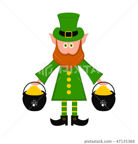Irish elf with a gold coins pots 47135368