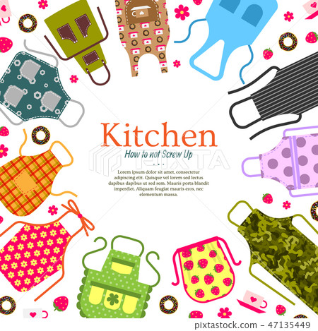 Set of colorful kitchen aprons with patterns... - Stock Illustration ...