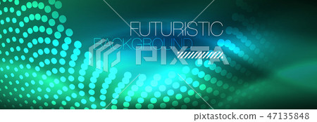 Glowing neon circle line dots, round line design, abstract style on black background. Neon abstract 47135848