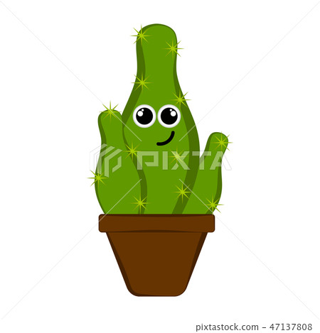 Happy cactus in a flower pot Happy cactus in a flower pot 47137808