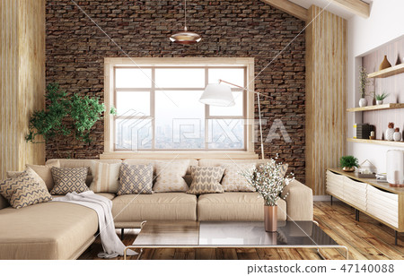 Interior of modern living room 3d rendering Interior of modern living room 3d rendering 47140088