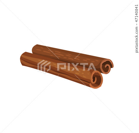 Two rolled cinnamon sticks. Aromatic condiment. Fragrant spice. Cooking ingredient. Flat vector 47140841
