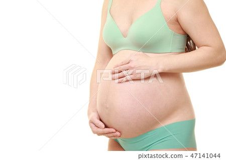 綠色內衣感人的胃的孕婦 綠色內衣感人的胃的孕婦 47141044