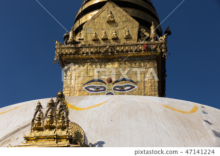 Eyes of the Buddha on the Boudhanath stupa  47141224