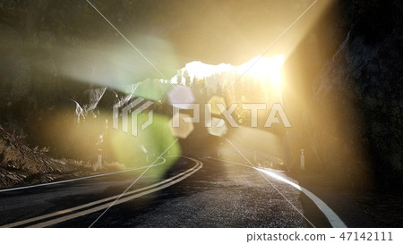rocky road tonel in mountain at sunset 47142111
