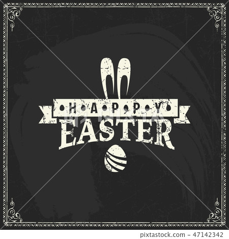 Happy Easter vector text logo on blackboard Happy Easter vector text logo on blackboard 47142342