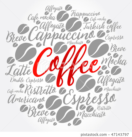 List of coffee drinks words cloud collage 47143797